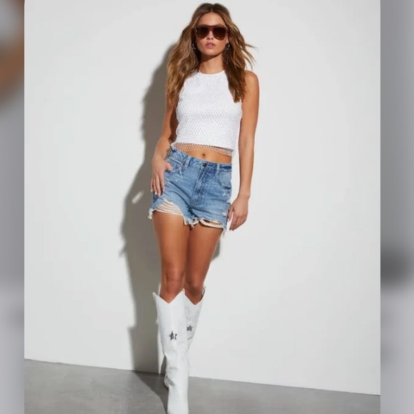 Vici Ashton Rhinestone Icon Festival denim shorts with sparkles. - Picture 8 of 17